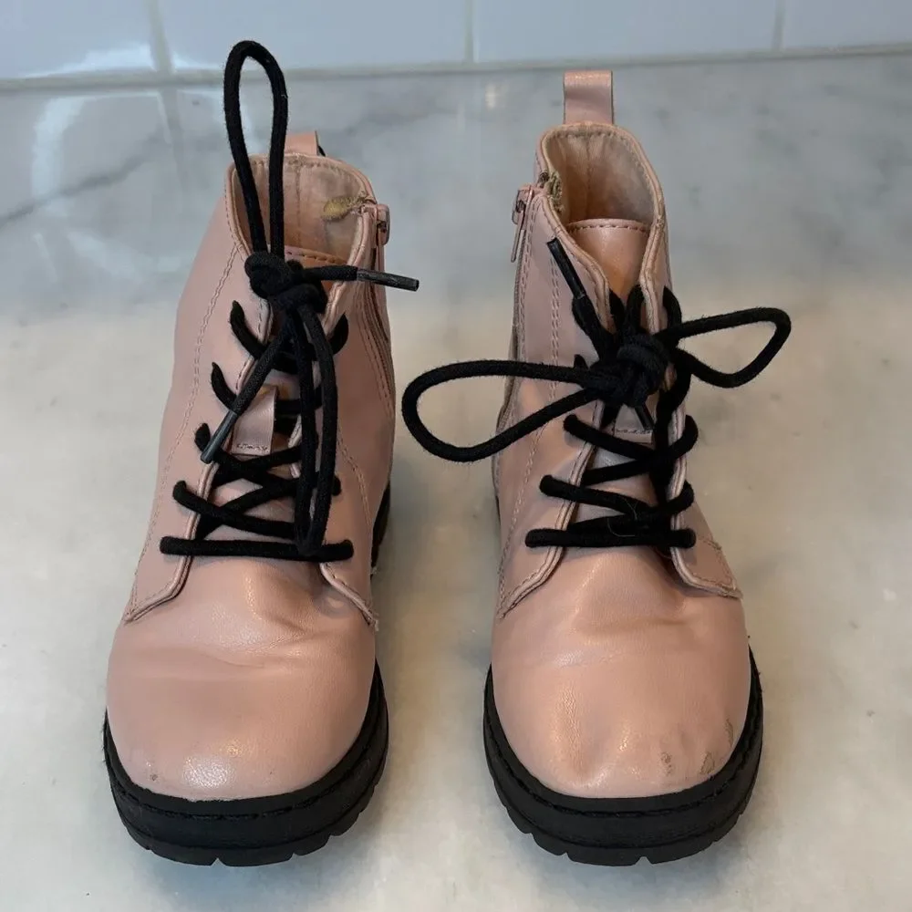Zara Boots Shoes Pink Lace-Up Kids Combat Boots